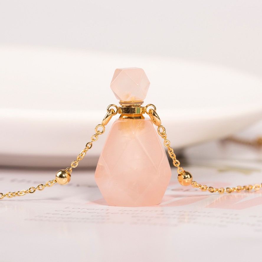 Crystal Natural Stone Perfume Bottle Pendant Necklace